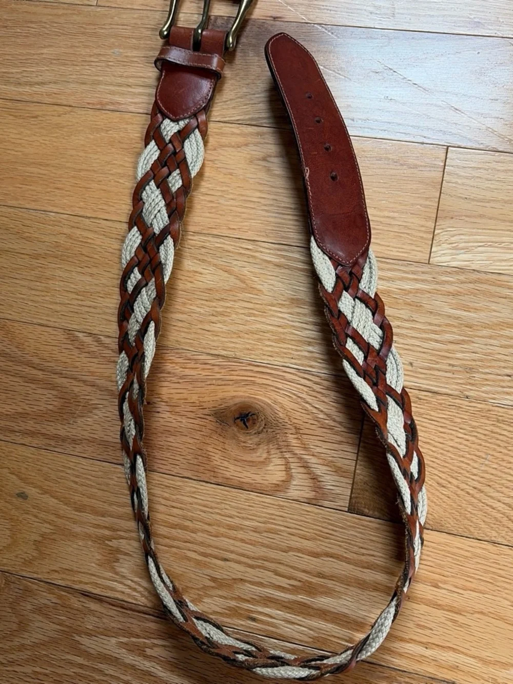 Braided Leather & Canvas Men's Belt in Brown and Cream